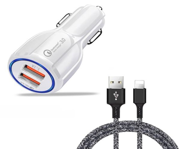 QC 30 Быстрое зарядное устройство Два порта USB 6А Адаптер питания для быстрых адаптивных автомобильных зарядных устройств для Iphone x xr 11 12 13 samsung s8 note 8 gps tab6708087