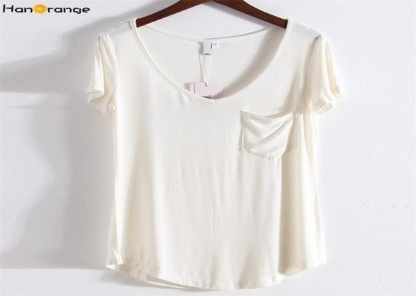 Kadınlar039S T Shirt Hanorange Modal Artı Boyut Cep Yaz Kısa Kollu Gevşek Kadınlar Vneck Saf Renk Yumuşak Siyah Gri Beyaz Beig2523486