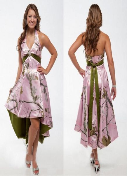 Halter rosa camo alta baixa camuflagem vestidos de dama de honra 2020 personalizado árvore real curto plus size honra formal da empregada doméstica convidado formal we5143521