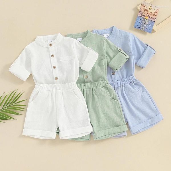 Kleidungssets Sommer Baby Kleinkind Junge Kleidung Set Geboren Solide Baumwolle Leinen Knopf Hemden Shorts Kinder Anzug Outfits Kostüm Beachwear