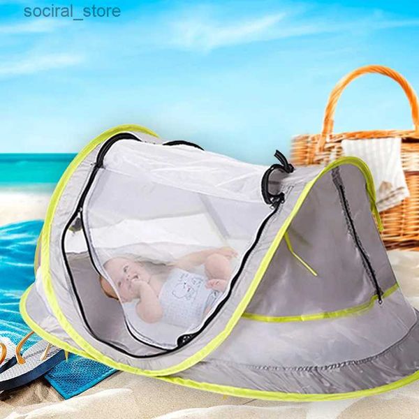 Tende giocattolo Tenda da viaggio per bambini Tenda da sole portatile UPF 50+ Infantile Pop Up Pieghevole da spiaggia all'aperto Zanzariera Giocattolo Parasole per letto neonato L240313