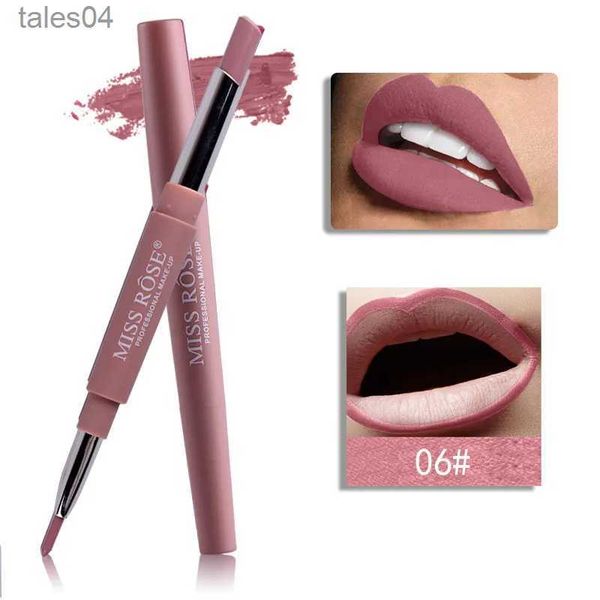 Lippenstift Miss Rose Lippenstiftstift 2 in 1 Batom Matt Lippenstift Liner wasserfester rosaroter Lipliner zweifarbiger Nude-Lippenstift MS127 240313