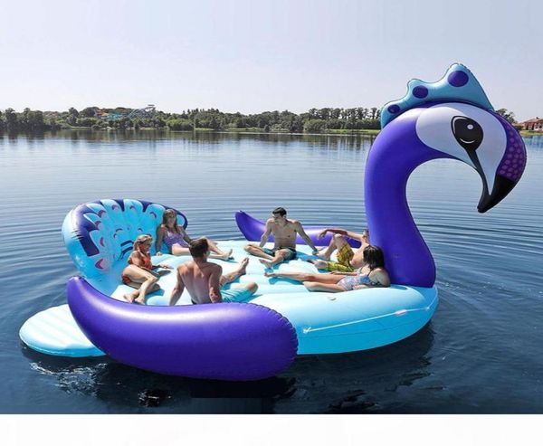 Serve para sete pessoas 530cm pavão gigante flamingo unicórnio barco inflável piscina flutuador colchão de ar anel de natação brinquedos de festa boia7301507