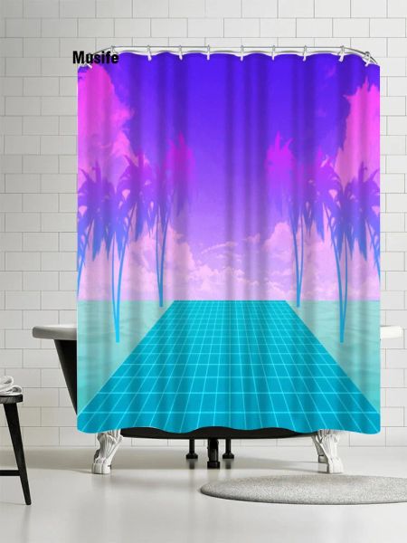 Vorhänge Musife Custom Hochwertiger Vaporwave-Duschvorhang, wasserdichter Badezimmer-Badezimmervorhang aus Polyestergewebe