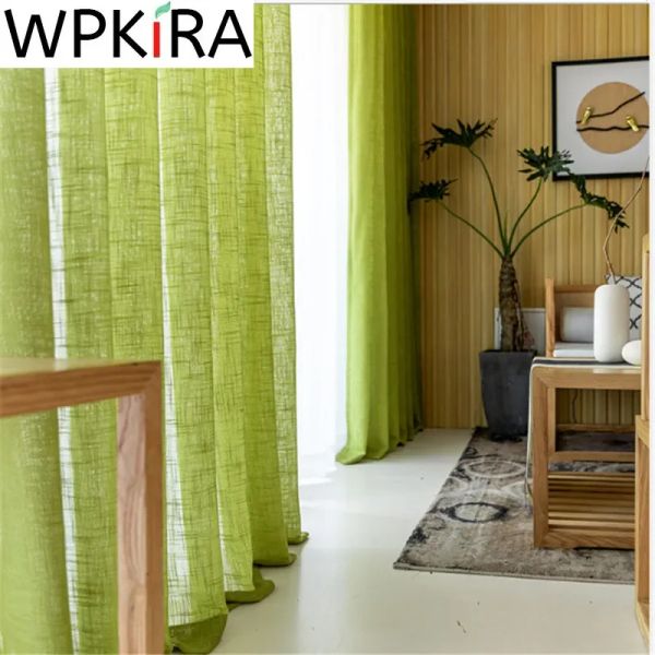 Tende di spessore croce lino verde voile tende per soggiorno camera da letto moderna semplice schermo per finestre tende in tulle tende per finestre ZH050H