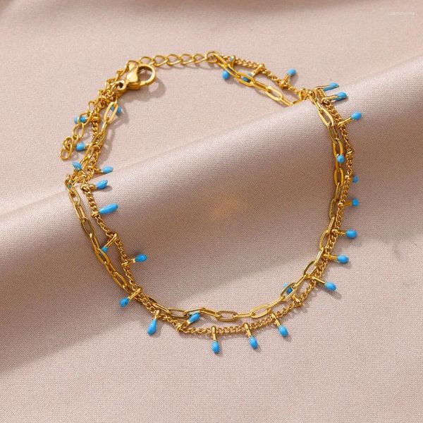 Cavalchi Blue Bohemian Blue perline per donne in acciaio inossidabile Braccialetta retrò Bracciale Accessori per spiaggia estive gioielli