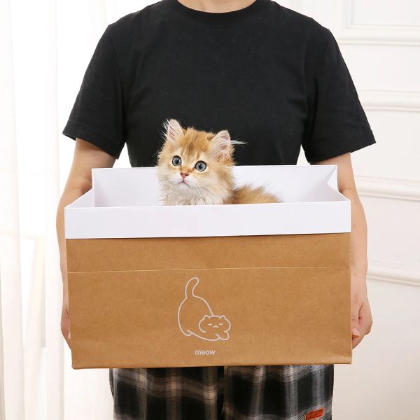 Когтеточки Складной домик для кошек Двойная крафт-бумага Ящик для хранения кошек с когтеточкой для кошек Игровая кошачья кровать-гнездо Принадлежности для когтеточек для кошек