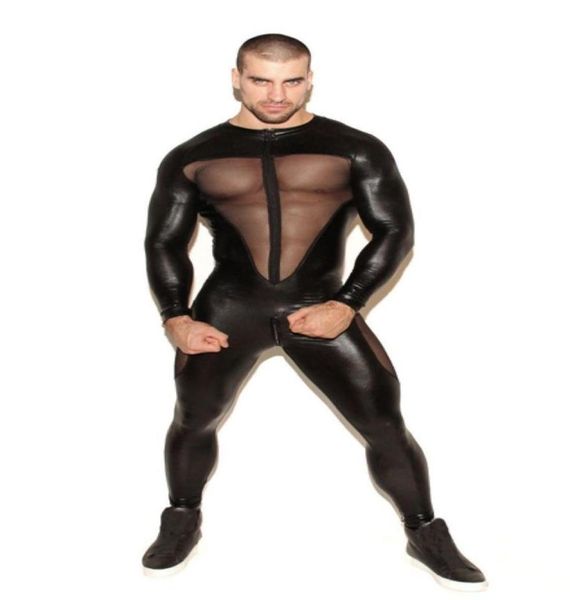 Sexy GAY Men039s Bondage Fetisch Schwarzer Stretch-PVC-Look Latex-Spandex-Overall M3XL 9729323964