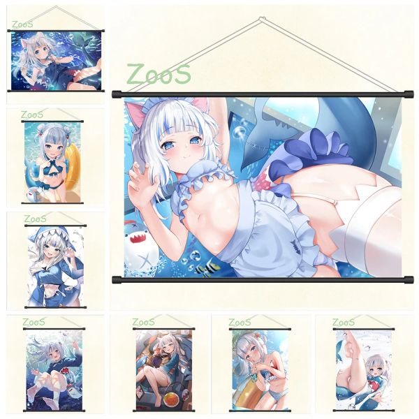 Caligrafia zoológicos hololive gawr gura decoração imagem mural anime pintura dos desenhos animados quadrinhos cartaz lona e impressões de parede decoração