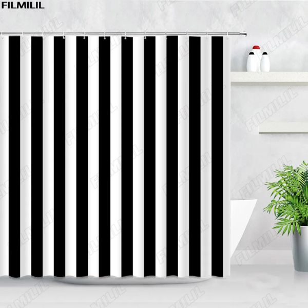 Vorhänge, schwarz-weiß gestreift, Duschvorhänge, kreativer geometrischer Badvorhang, moderne, minimalistische Stoff-Badezimmer-Accessoires, Dekor-Sets