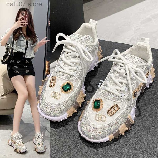 Kleidschuhe Freizeitschuhe 2023 Sommer Heavy Industry Full Diamond Colored Green Cream White Dad Hoher Kragen Dicke Sohle Erhöhter BuchstabeH240313