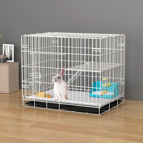 Gaiolas 70x50x60cm Dobrável Metal Fio Coelho Gaiola 2 Camada Pequeno Pet Habitat Playpen Cobaias Coelho Hamster Gaiola com Bandeja