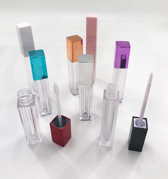 Mini tubo de brilho labial transparente, recipientes vazios de bálsamo labial com tampa preta, vermelha, roxa, rosa para amostras de batom 2837424