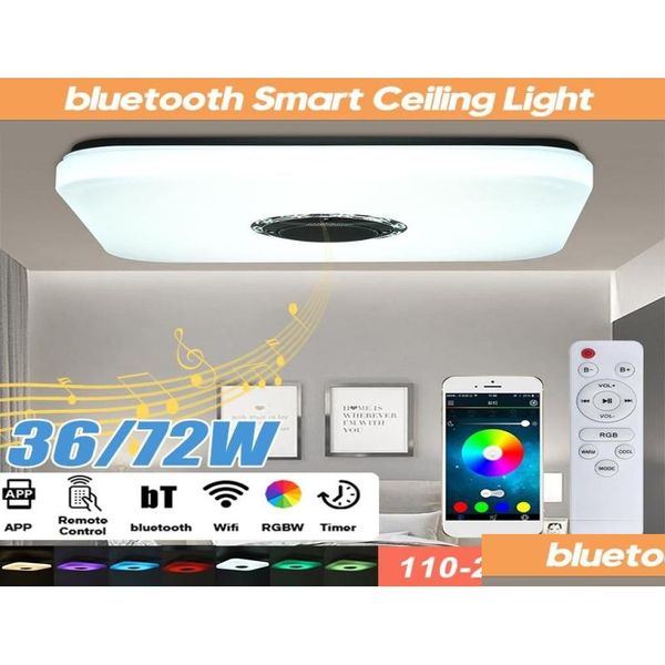 Led gadget moderno rgb música luz de teto 36w 72 wifi app controle remoto com alto-falante bluetooth quadrado lâmpada inteligente3108975 gota deliv dhoto