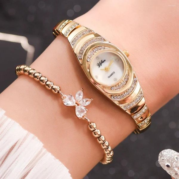 Armbanduhren Uhren Mode und einfache Damenuhr Temperament Diamant eingelegtes Quarz-Stahlband-Armband