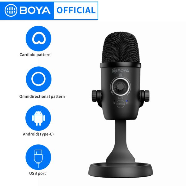 Microfones BOYA USB Condensador Gravação Microfone BYCM5 Mesa RealTime Studio Video Mic para PC iPhone Youtube Livestream Game Podcast