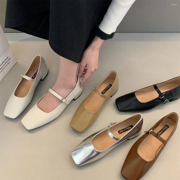 Scarpe casual Bailamos Appartamenti di moda 2024 Design di marca Punta quadrata Donna Balletto Fibbia Cinturino Abito femminile Tacchi bassi Mu