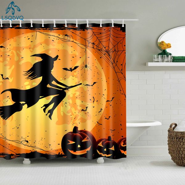 Tende Happy Halloween Pumpkin Wizard Simpatico cartone animato Tende da doccia Tenda da bagno Frabic Tenda da bagno in poliestere impermeabile con gancio