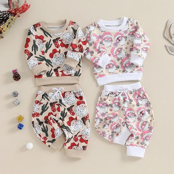 Conjuntos de roupas Focusnorm 0-3Y Criança Bebê Meninos Meninas Roupas de Natal 2 Pcs Manga Longa Papai Noel Imprimir Calças de Moletom