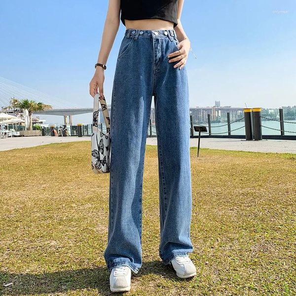 Женские джинсы, прямые женские джинсовые брюки с высокой талией, брюки полной длины, женская одежда, черные размеры, корейская приятная уличная одежда