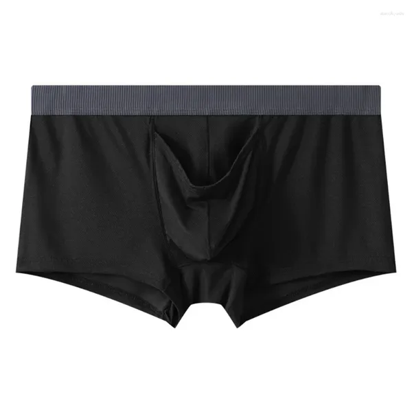 Cuecas de seda gelo fino respirável boxer briefs homens arma ovo separação shorts sexy separado bola aberta bolsa roupa interior conforto pant