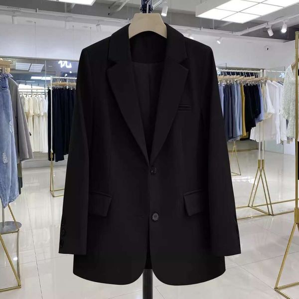 End preto jaqueta alta para mulher, moda de rua britânica, 2024 primavera outono temporada novo produto, emagrecimento e versátil estilo pequeno terno