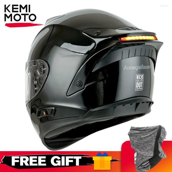 Motorradhelme Helm LED-Warnlicht Vollgesichts-ECE-DOT-Zertifizierung Motocross-Doppellinse ABS-Material Nachtsicherheit Moto