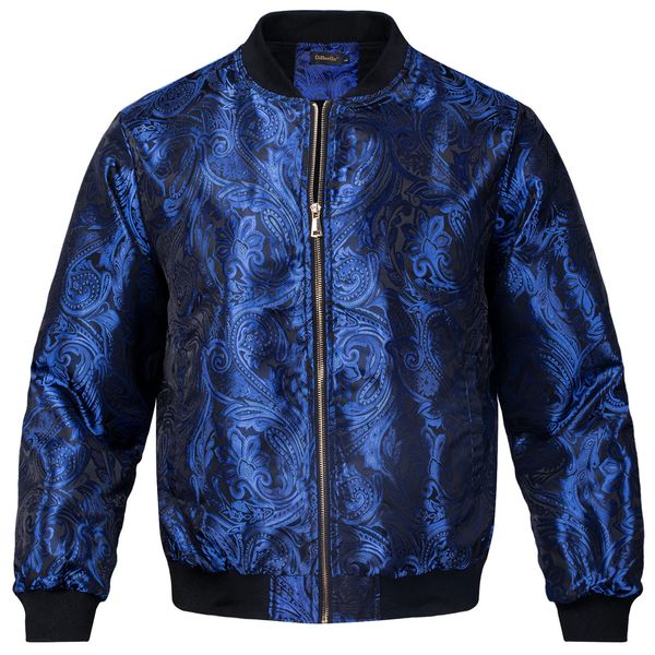 Giacca blu navy per man jacquard con cerniera jacquard cappotto pasiley tessuto sportivo uniforme a maniche lunghe tops abita per l'autunno inverno 240312