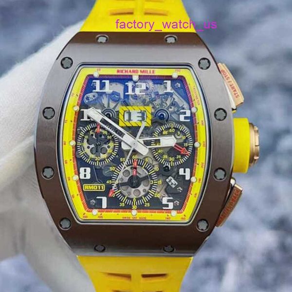 Emozionante orologio RM Watch Hot Watch RM011 Cerchio in ceramica Marrone Giallo Colore corrispondente Funzione temporale Vuoto