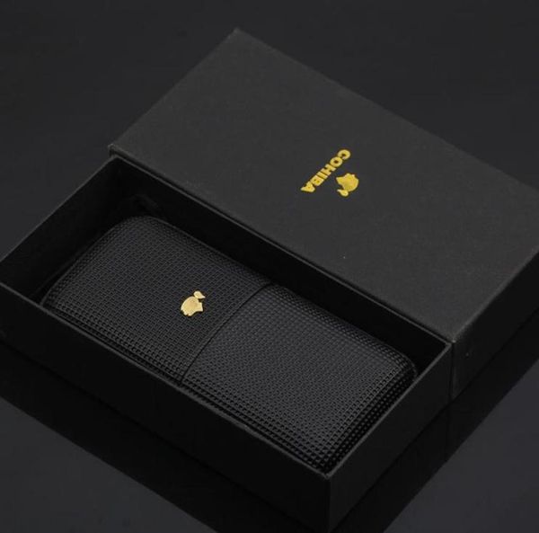 Hochwertiger Humidor aus schwarzem Leder für 3 Zigarren mit schwarzer Geschenkbox9733439