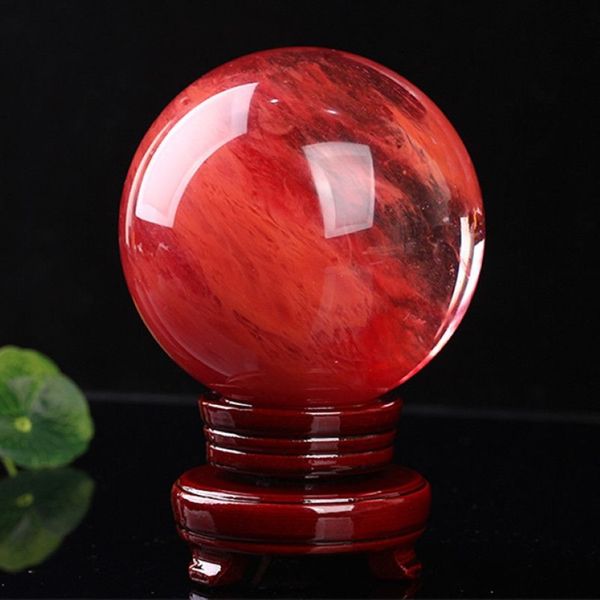 48-55mm bola de cristal vermelho pedra de fundição esfera de cristal cura artesanato casa docoração arte gift311z