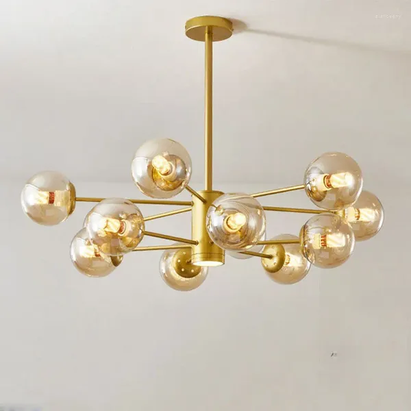 Lâmpadas pendentes Nordic Modern LED Gold Light Glass Ball Heads Pendurado Lâmpada para Cozinha Sala de Jantar Suspensão Luminária Design