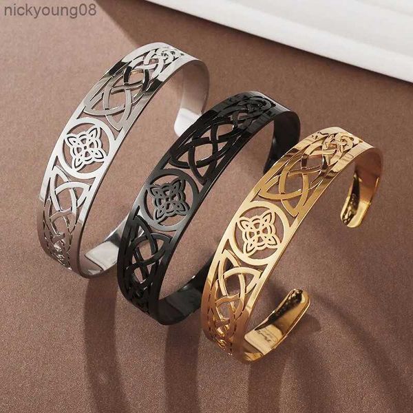 Bangle Bruxa Nó Cuff Pulseira de Aço Inoxidável Símbolo de Bruxaria Pagã Nó Mágico Boa Sorte Amuleto Bangls Nó Celta JewelryL2403