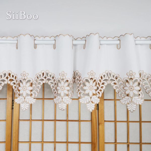 Cortinas estilo pastoral europeu meio tubo cortina para sala de estar com decoração bordada cortinas floridas sp5765