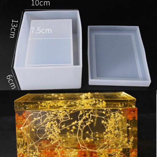 Novo molde de silicone transparente flor seca resina decorativa artesanato diy armazenamento caixa tecido molde moldes epóxi para jóias q1106252b