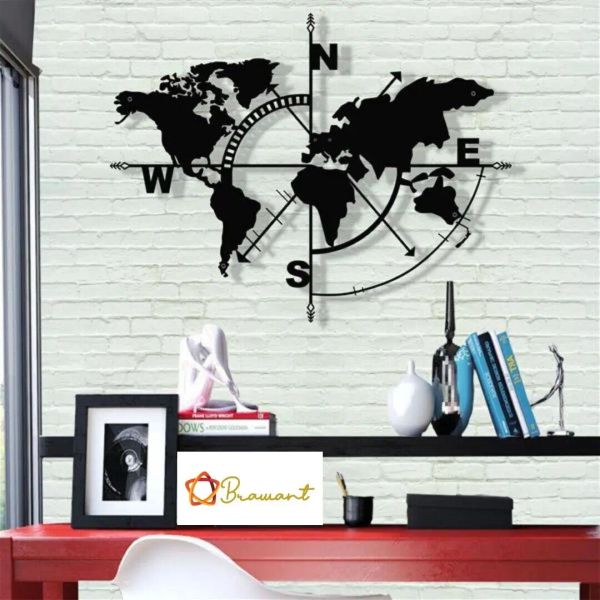 Наклейки, металлический компас с картой мира, металлический настенный декор, художественная работа, металлический знак, карта мира, настенное искусство для гостиной/украшения дома