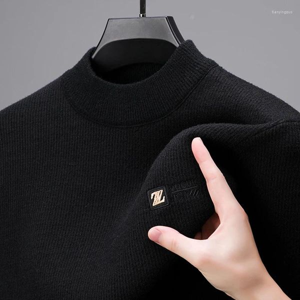 Herrenpullover High-End-Designer-Pullover Mock Neck Exquisite Embroid-Pullover Plüsch verdicken Street Fashion Casual Wollstrickwaren