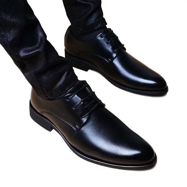 Idopy классические базовые мужские деловые туфли из искусственной кожи, мягкие офисные свадебные резиновые деловые туфли с острым носком для мужчин 240307