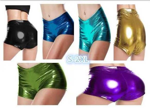 Damenshorts S-2XL Rot Sexy Fitness Jack Metal Wild Beauty Shorts Sommermode Damen Low-Rise Lycra Metallic Glossy Silver ShortsL24313