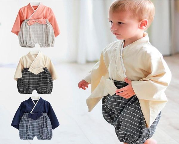 Abbigliamento etnico Arrivo Bambini Kimono giapponese Neonate Ragazzi Pigiama Infantile Pagliaccetti carini Yukata Bambini Vestito Samurai Bambino Hanbo3122087