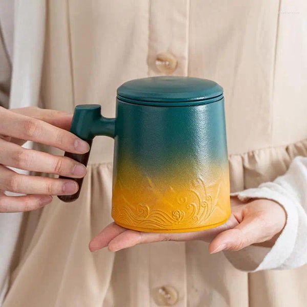 Canecas Xícara de chá com tampa de infusor caneca de cerâmica para mulheres homens escritório doméstico gradiente em relevo café térmico