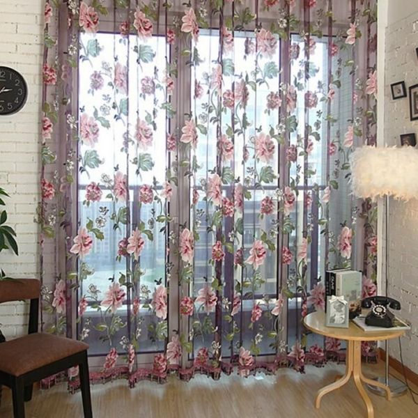 Vorhang Vorhänge Elegante Wohnzimmer Vorhänge Blumen Tüll Voile Fenster Drapieren Panel Sheer Schal Volants Für Mädchen Schlafzimmer245S