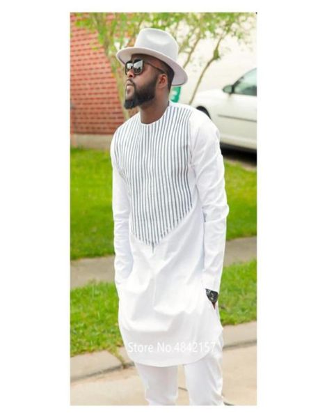 Neue Afrikanische Kleidung Dashiki Kleid für Männer Männlich Design Streifen Gedruckt Prägnante Weiße Langarm Mode Camisa Hemd Hosen Set5219115