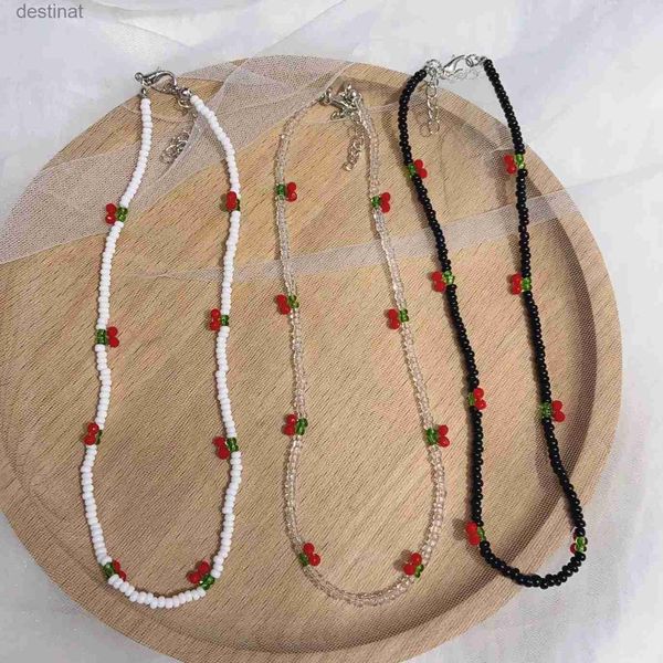 Kolye Kolyeleri Donarsei Bohemia Boncuklu Kırmızı Kiraz Kolye Kadınlar için Sevimli El Yapımı Meyveler Tohum Boncuk Chokers Kolye Boho Jewelryl242313