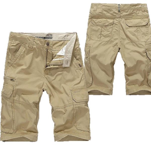 Мужские шорты до колена, летние повседневные хлопковые бриджи с несколькими карманами, укороченные короткие брюки, рабочие бермуды в стиле милитари