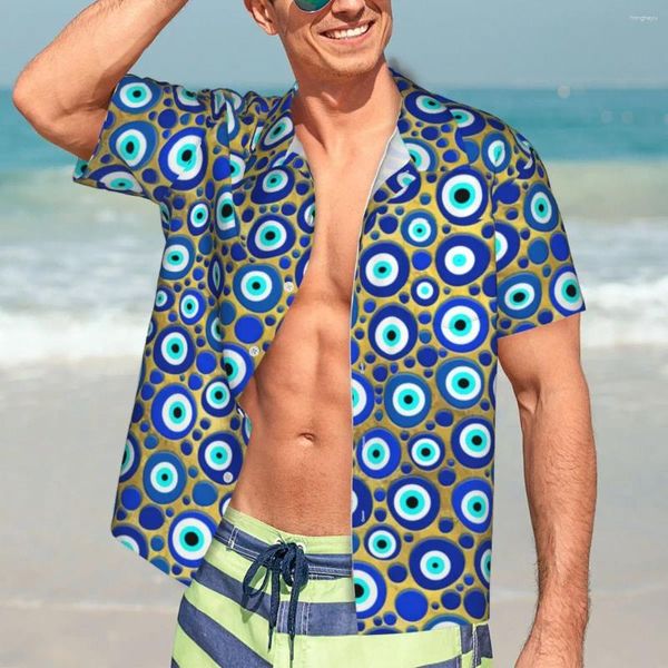 Camicie casual da uomo Camicia estiva Camicette con stampa blu malocchio da spiaggia Camicette Nazar Charm Vintage da uomo a maniche corte Street Style