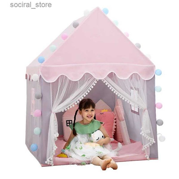 Tende giocattolo Tende per bambini grandi Tipi Casa da gioco per bambini Tenda giocattolo per bambini 1.35M Wigwam Pieghevole Ragazze Pink Princess Castle Decorazione della stanza del bambino L240313