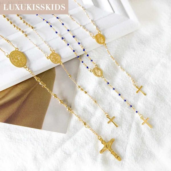 Altro LUXUKISSKIDS Rosario Perline Cristianesimo Collane Gesù Catene lunghe per donna/uomo Pendenti croce Acciaio Gioielli cristiani Preghiera L24313