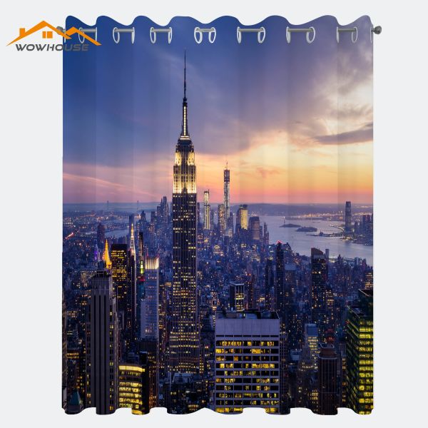 Шторы Современные оконные шторы Горизонт Нью-Йорка с небоскребами в ночь заката Изображение американской городской жизни Декор гостиной