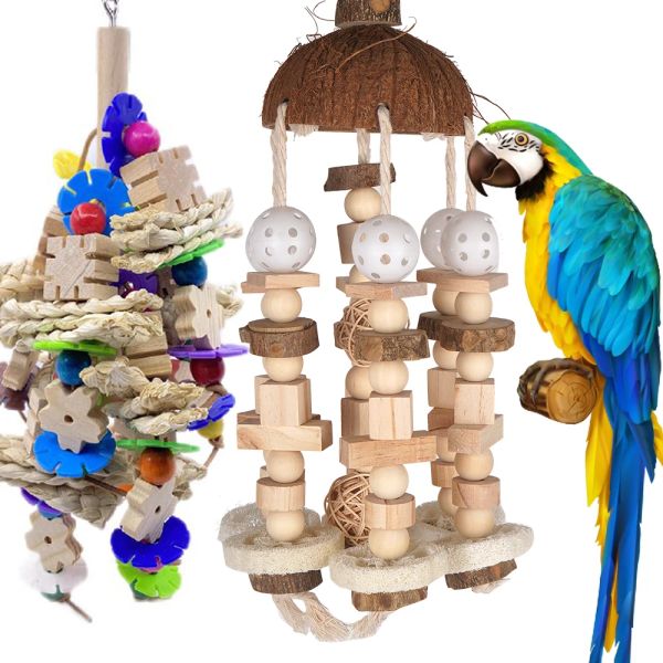 Spielzeug Vogel-Papageienspielzeug, großes Papageienspielzeug, natürliche Holzklötze, Vogel-Kauspielzeug, Papageienkäfig, Beißspielzeug, Anzüge für Aras, Trainingsspielzeug